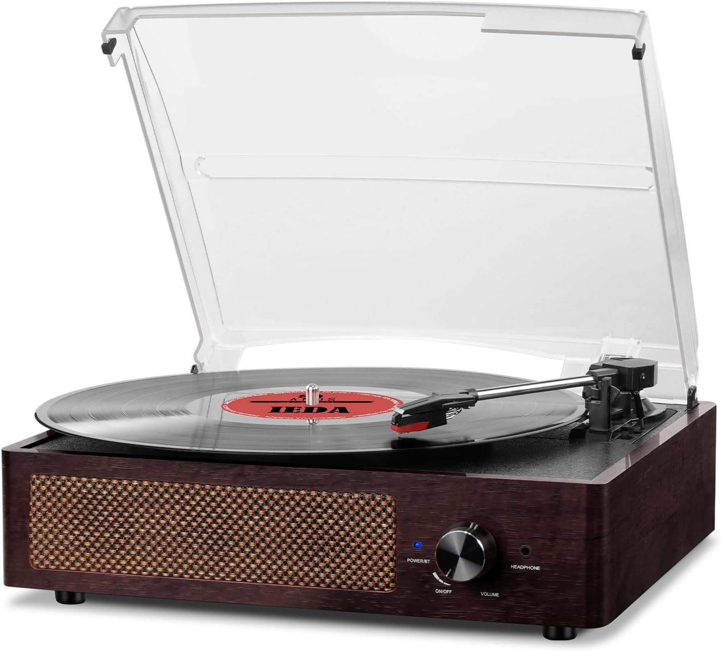 Bluetooth Vinyl Record Player,3-Speed Turntable with Stereo Speakers Vintage Phonograph Record Player, with RCA Line Out AUX in Headphone Jack (Brown) - Image 2
