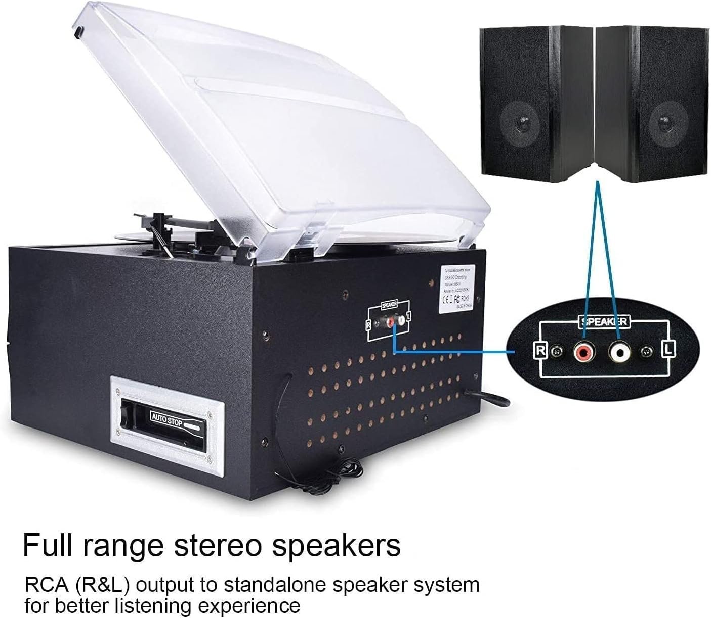 DIGITNOW Bluetooth Record Player Turntable with Stereo Speaker, LP Vinyl to MP3 Converter with CD, Cassette, Radio, Aux in and USB/SD Encoding, Remote Control, Audio Music Player Built in Amplifier - Image 5