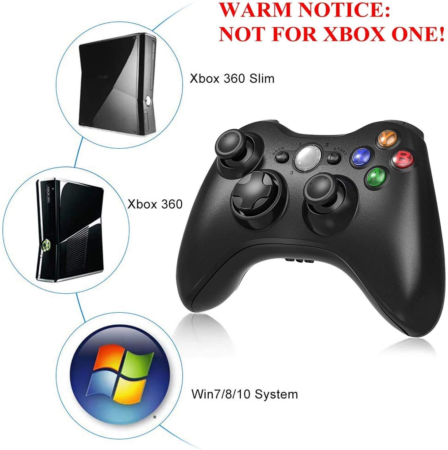 Etpark Wireless Controller for Xbox 360, Xbox 360 Joystick Wireless Game Controller for Xbox 360 & Slim Console and PC Windows XP/7/8/10(Black) - Image 4