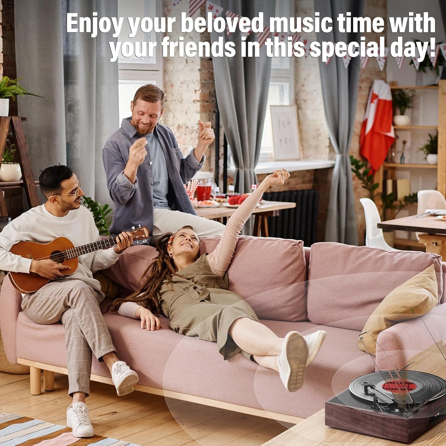 Bluetooth Vinyl Record Player,3-Speed Turntable with Stereo Speakers Vintage Phonograph Record Player, with RCA Line Out AUX in Headphone Jack (Brown) - Image 8