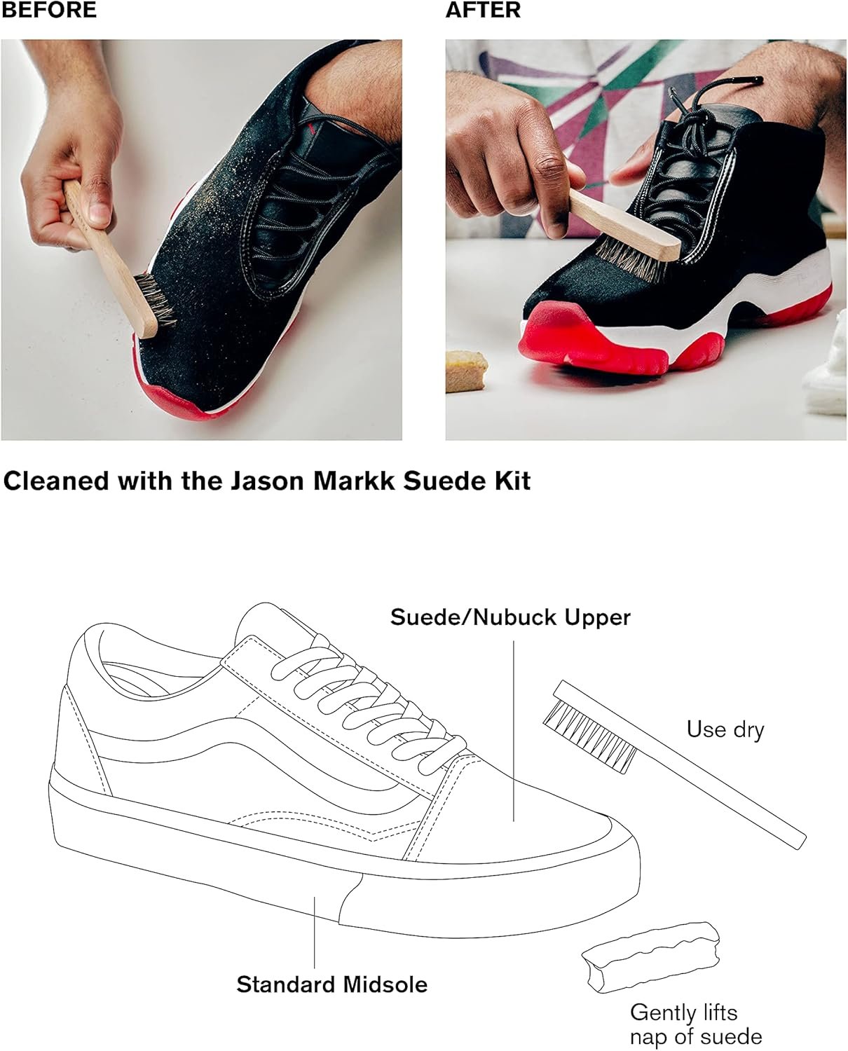 Jason Markk Suede Cleaning Kit, Shoe Cleaner, 2-Piece Set, Brush & Stain Eraser, Sneaker Care, Ideal for Footwear, Safe for Leather, Suede, Nubuck, Cotton, Knits - Image 4