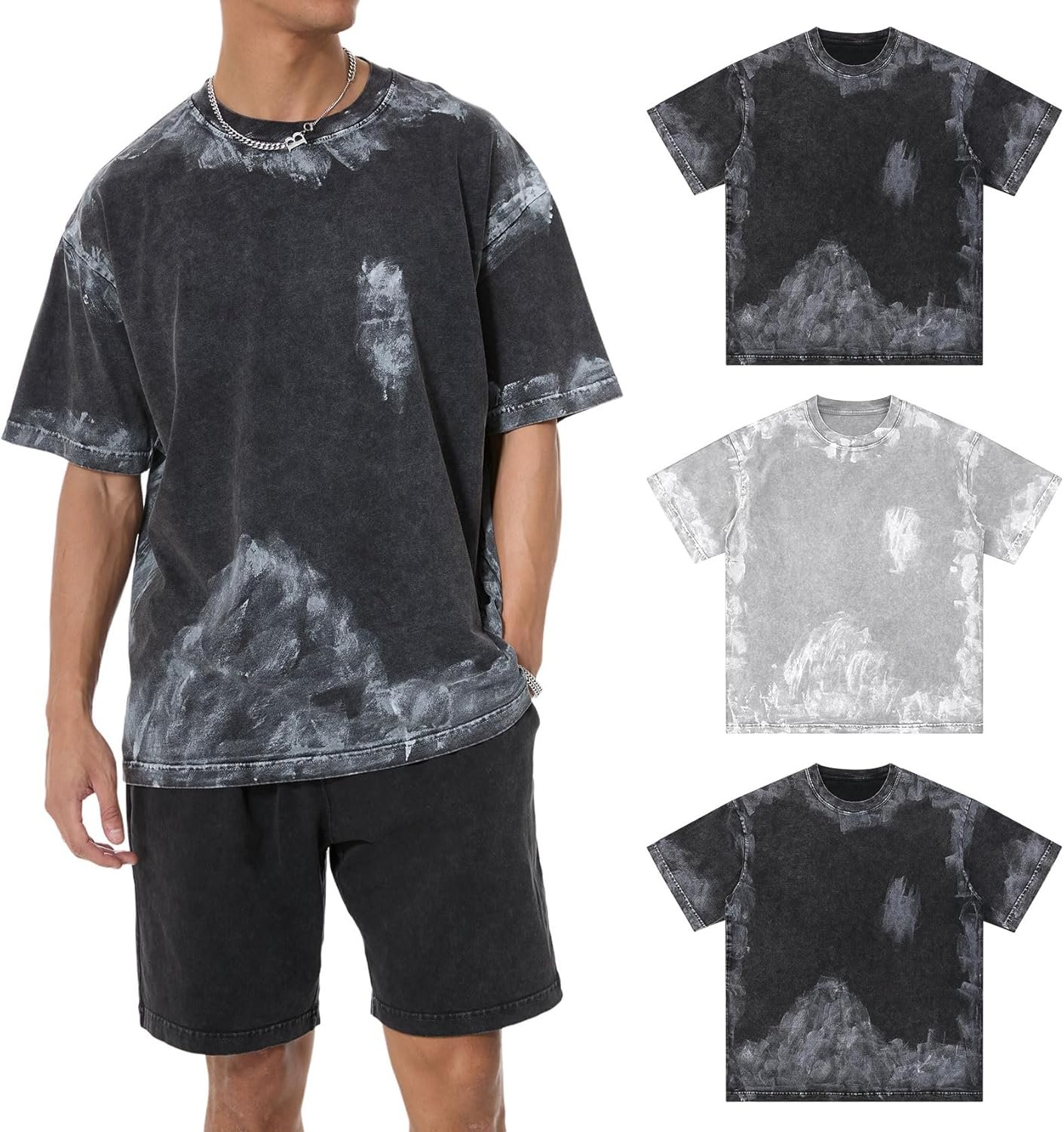 3 Pack Men Oversized Heavy Cotton T-Shirts Vintage Crewneck Shirts Tees Short Sleeve Women Baggy Tops Streetwear - Image 2